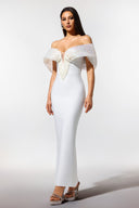 Sharina Off-The-Shoulder Pearl Bandage Maxi Dress