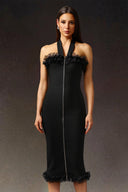 Nahla Halter  Sleeveless Lace Bandage Midi Dress
