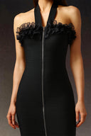 Nahla Halter  Sleeveless Lace Bandage Midi Dress