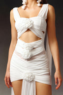 Kawayi Sleeveless Flowers Hollowed Out Mini Dress
