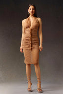 Zuelia Halter V-Neck Fold Midi Dress