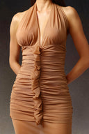 Zuelia Halter V-Neck Fold Midi Dress