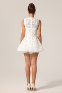 Sergio Round Neck Sleeveless Flowers Lace Bowknot Mini Dress
