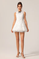 Sergio Round Neck Sleeveless Flowers Lace Bowknot Mini Dress