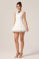 Sergio Round Neck Sleeveless Flowers Lace Bowknot Mini Dress