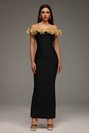 Fara Sleeveless Off The Shoulder Flrs slit Bandage Midi Dress