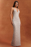 Ibbie Halter Sleeveless V-Neck Diamond Maxi Dress