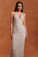 Ibbie Halter Sleeveless V-Neck Diamond Maxi Dress