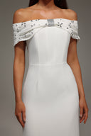 Rosie Sleeveless Off The Shoulder Diamond Bandage Midi Dress