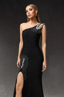 Sierra One Shoulder Sleeveless Diamond Slit Bandage Maxi Dress