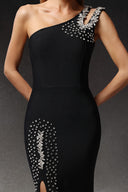Sierra One Shoulder Sleeveless Diamond Slit Bandage Maxi Dress