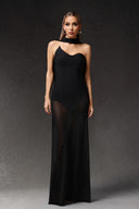 Ezgi Sleeveless Tulle Ribbon Bandage Maxi Dress