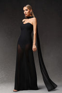 Ezgi Sleeveless Tulle Ribbon Bandage Maxi Dress