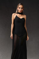 Ezgi Sleeveless Tulle Ribbon Bandage Maxi Dress