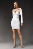 Una Long Sleeves Hollow Out Diamond Mini Dress