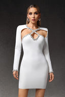 Una Long Sleeves Hollow Out Diamond Mini Dress