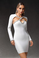 Una Long Sleeves Hollow Out Diamond Mini Dress