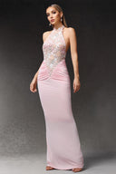 Eigra Halter Sleeveless Fold Maxi Dress