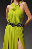 Naleza Sleeveless Flowers Slit Maxi Dress