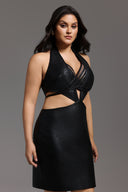 Black Metallic Mini Bandage Dress