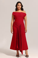 Jillian Oblique Shoulder Sleeveless Folds Midi Dress