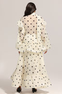 Rode Dot Printed Folds Long Sleeves Top And Skirt Two-Piece Set