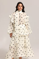 Rode Dot Printed Folds Long Sleeves Top And Skirt Two-Piece Set