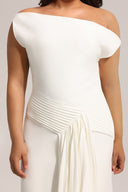Paulina Oblique Shoulder Sleeveless Folds Midi Dress