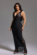 Janano Lace Deep V Maxi Dress - Black
