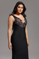Janano Lace Deep V Maxi Dress - Black