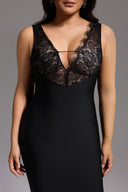 Janano Lace Deep V Maxi Dress - Black