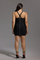 Veren Halter Sleeveless V-Neck Hollow Out Bandage Mini Dress
