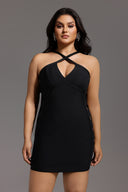 Veren Halter Sleeveless V-Neck Hollow Out Bandage Mini Dress