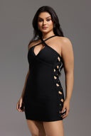 Veren Halter Sleeveless V-Neck Hollow Out Bandage Mini Dress