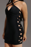 Veren Halter Sleeveless V-Neck Hollow Out Bandage Mini Dress