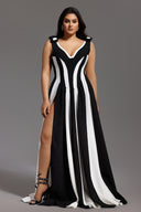 Omega Sleeveless V-Neck Flowers Bandage Maxi Dress