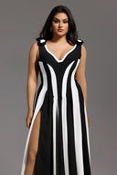 Omega Sleeveless V-Neck Flowers Bandage Maxi Dress