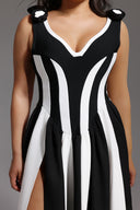 Omega Sleeveless V-Neck Flowers Bandage Maxi Dress