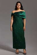 Palez Sleeveless One Shoulder Diamond Bow Bandage Maxi Dress
