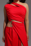 Xlyia High Slit Hollowed-out Maxi Dress