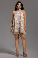 Viaua Halter Flowers Diamond Mini Dress