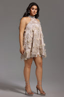 Viaua Halter Flowers Diamond Mini Dress