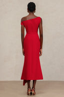 Jillian Oblique Shoulder Sleeveless Folds Midi Dress