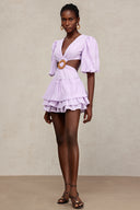 Gabriella V-Neck Puff Sleeves Hollow Out Layered Mini Dress