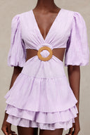 Gabriella V-Neck Puff Sleeves Hollow Out Layered Mini Dress