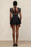 Waza V-Neck Folds Sleeveless Lace Mini Dress