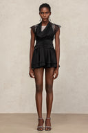 Waza V-Neck Folds Sleeveless Lace Mini Dress