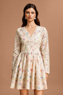 Ierra V-Neck Long Sleeves Floral Printed Lace Mini Dress