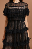Emmeline Round Neck Short Sleeves Dot Printed Maxi Dress