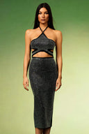 Reyna Halter Diamond Hollow Out Bandage Midi Dress